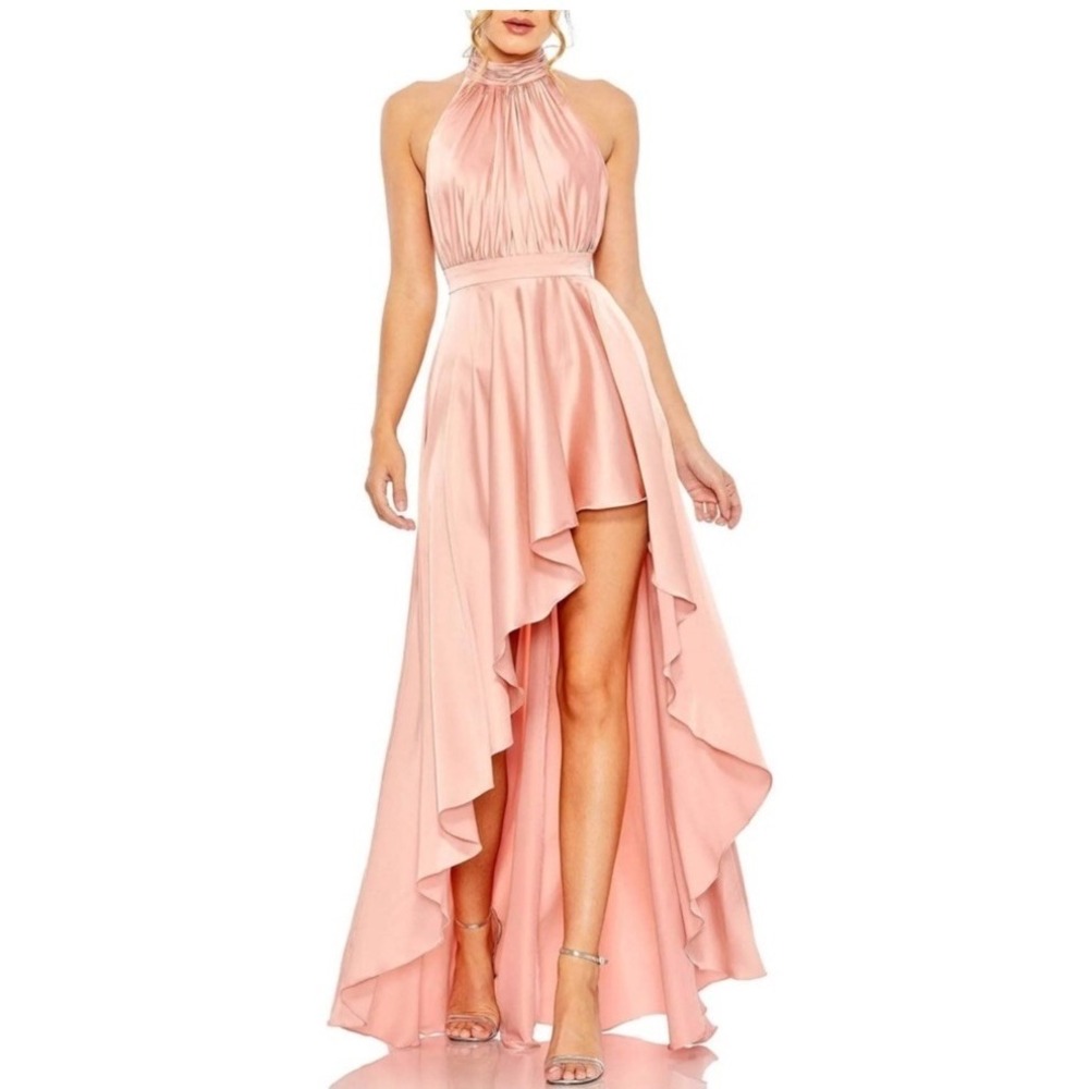 Ieena for Mac Duggal Pink Sleeveless Halter High-Low Bridesmaid Dress size 6